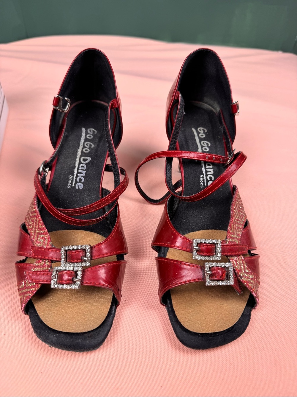 Go Go Dance Red Leather Glitter Ballroom Shoes US 7 #946